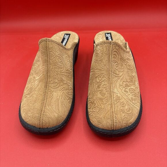 NEW ROMIKA Brown Leather Floral Design Slip On Mules Womans size 39/8 - Picture 2 of 7